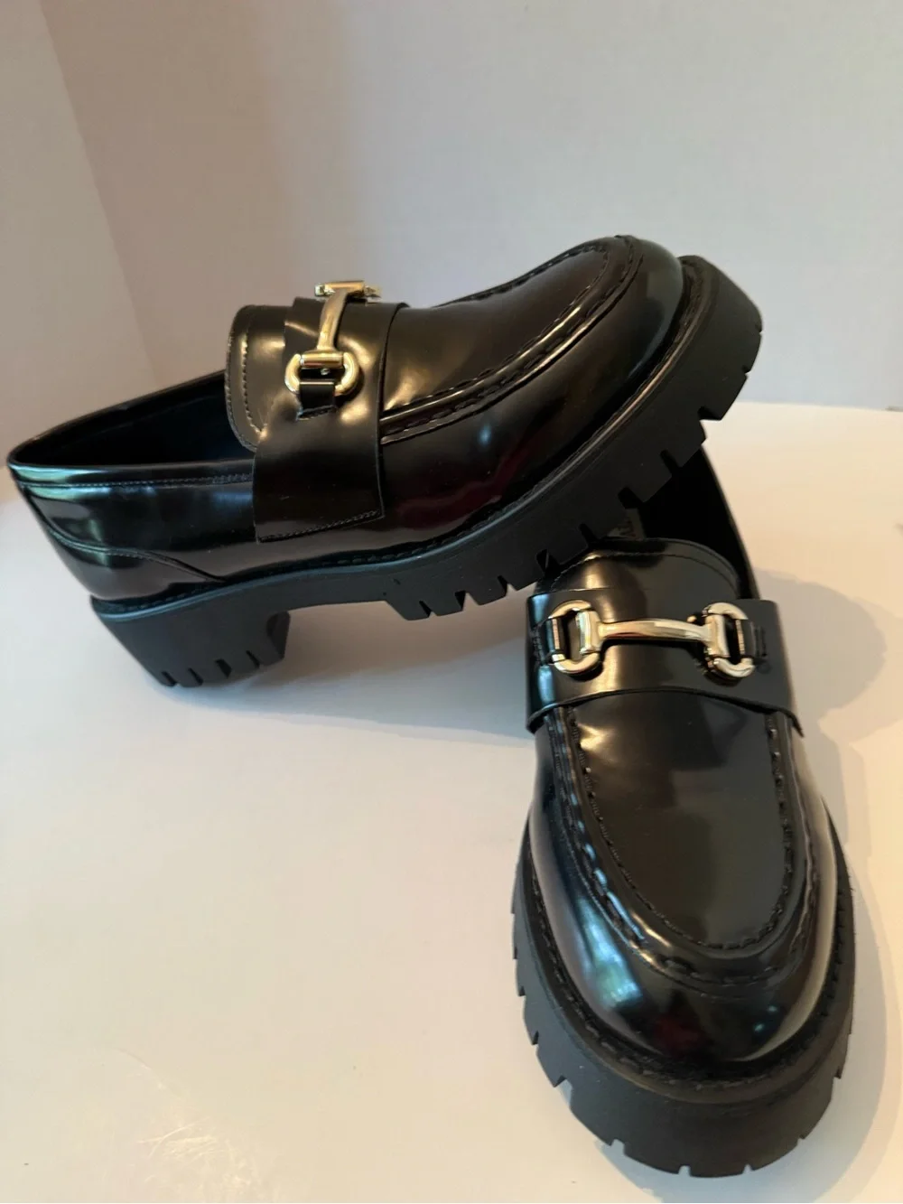 Steve Madden Black Patent Leather Chunky Loafers Women’s 9.5
